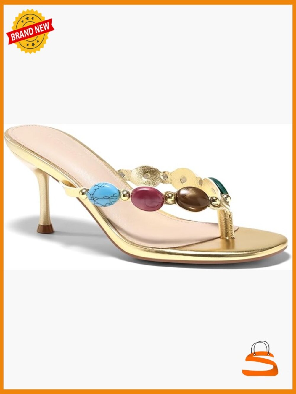 Jeweled Kitten Heel Sandals Stiletto Heels Open Toe Backless Flip Flop Slides
